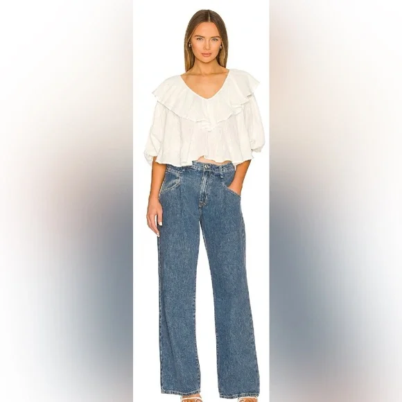 NWT Free People Zuri Blouse M White Ruffled Cropped New $68 retail - Picture 4 of 7